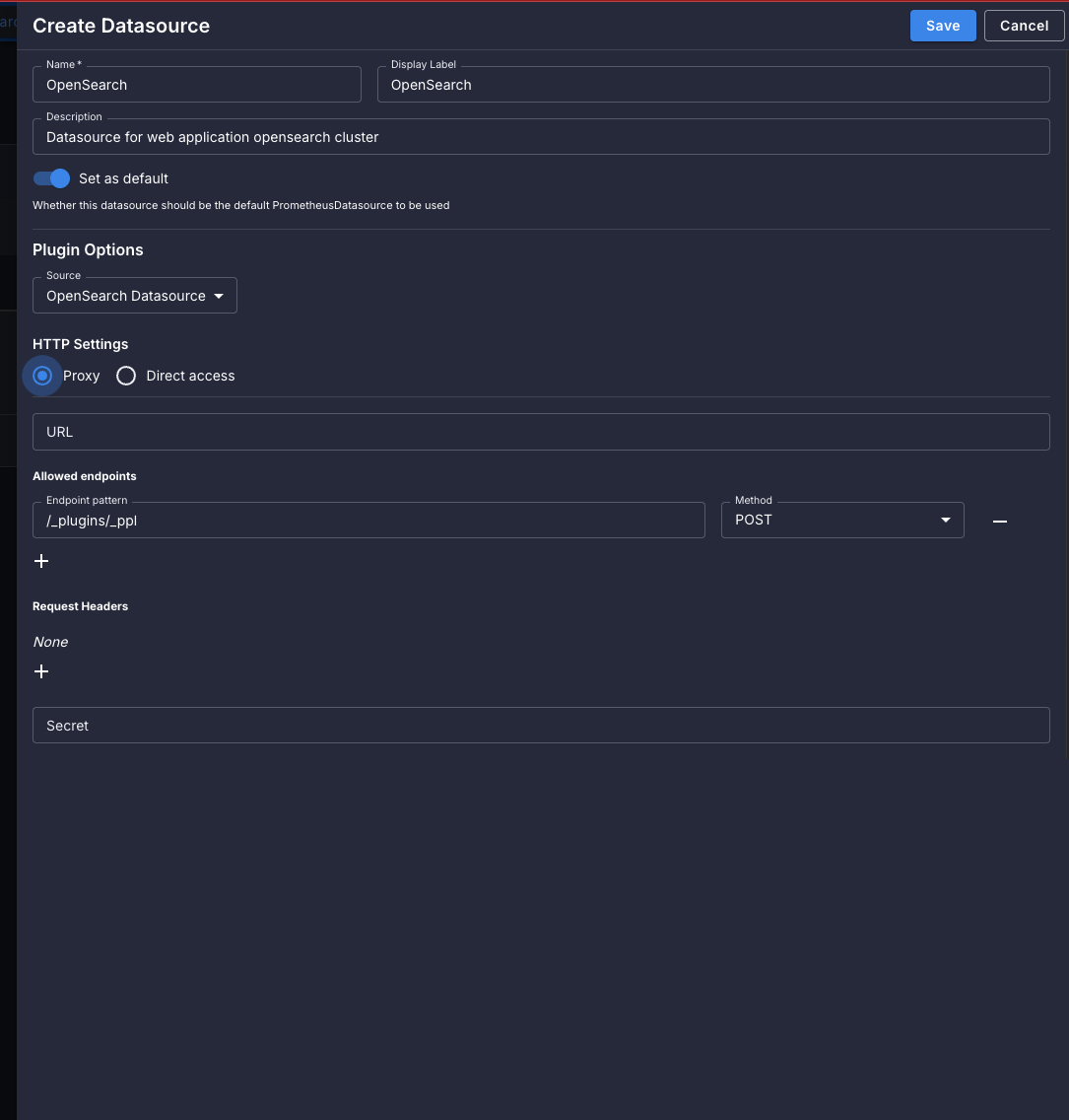 OpenSearch datasource configuration