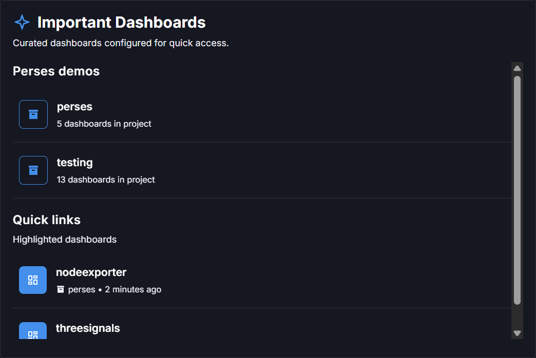 Grouped important dashboards