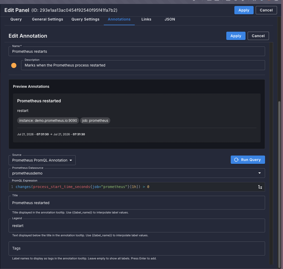 Panel annotations editor