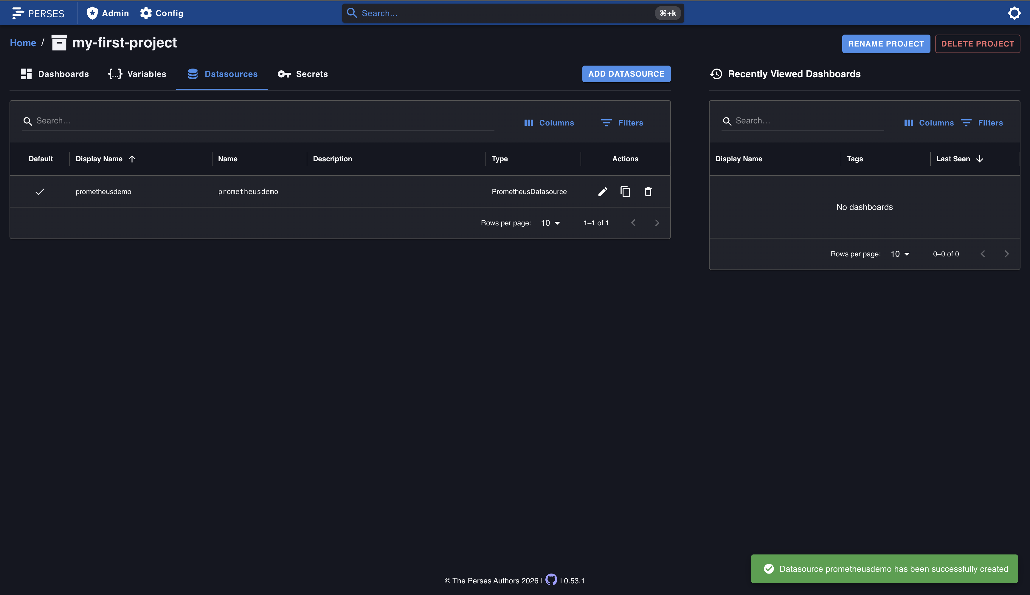 datasource created