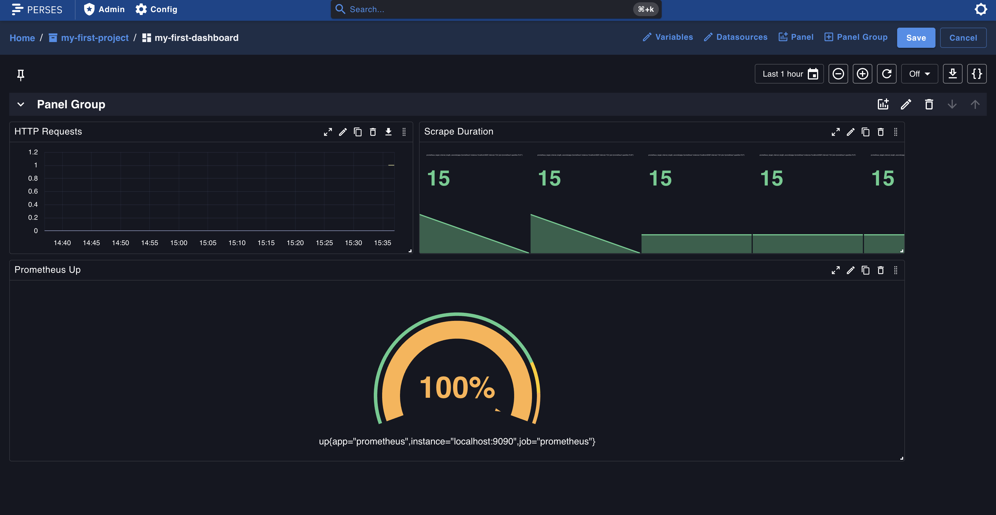 dashboard with multiple panel types